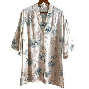 Vintage Pura Seta Silk Floral Button Front Tunic Top L Womens Boho Coastal Beach